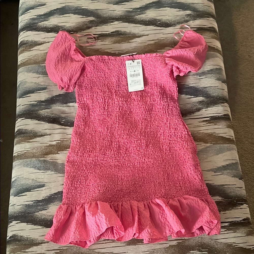 Zara Pink Smocked Sundress with Puff Sleeves